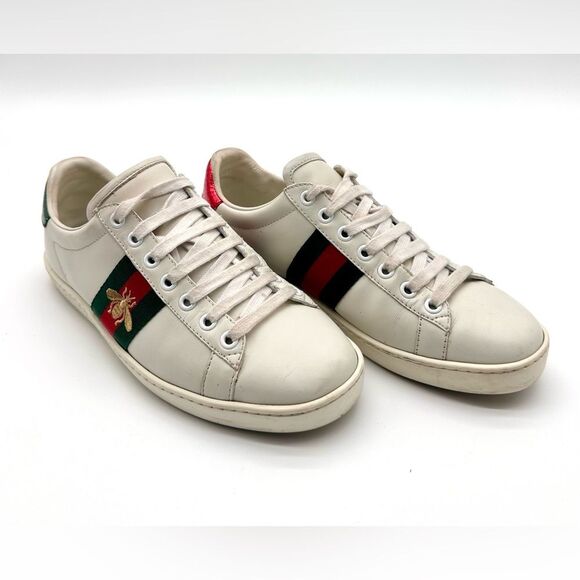 Gucci Ace Bee Embroidered Sneakers White leather Web Stripe Size EU 39.5 US 9.5 - Picture 12 of 14